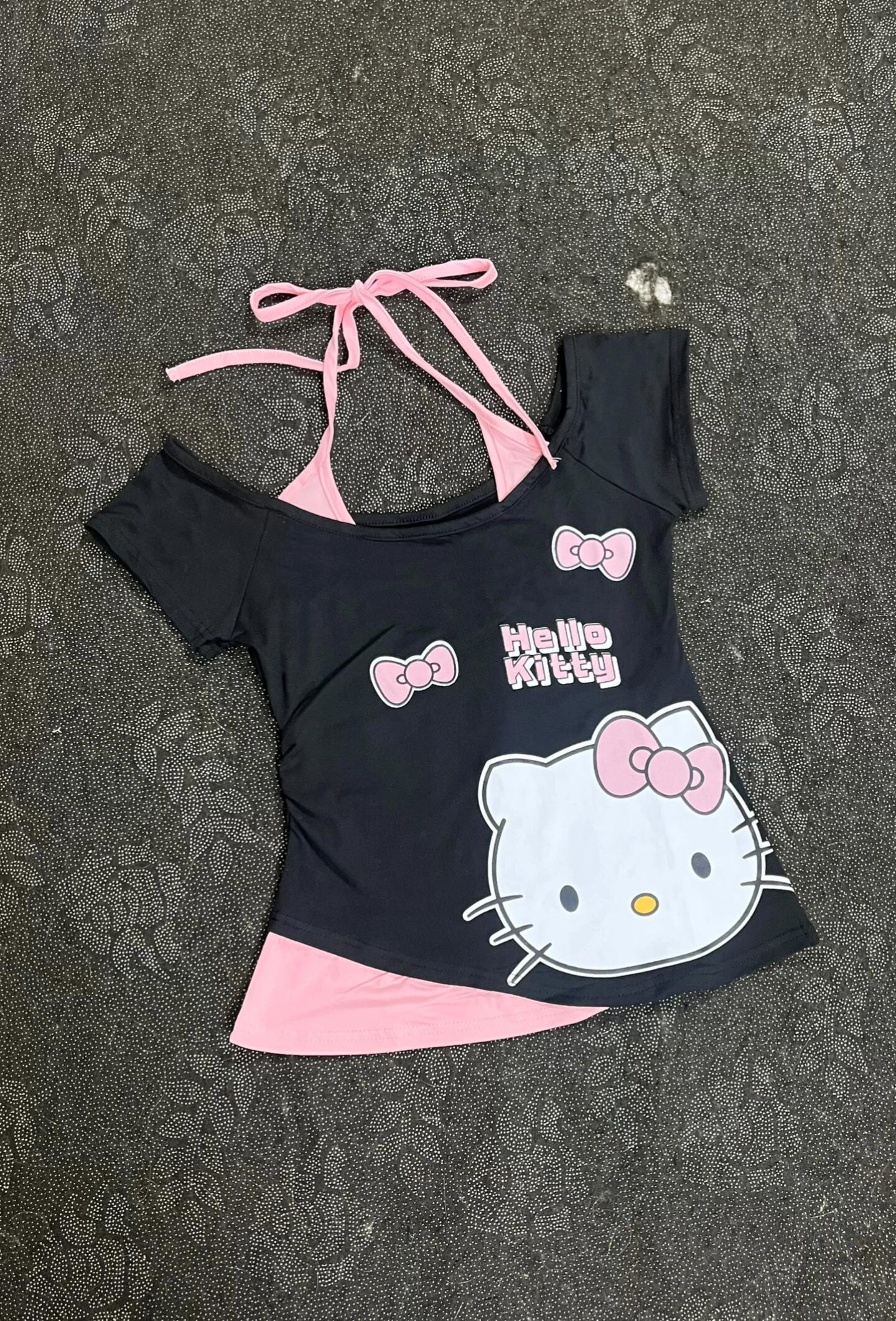 HK Women's Y2k Graphic Halter Neck T Shirt Ruched Short Sleeve Tops