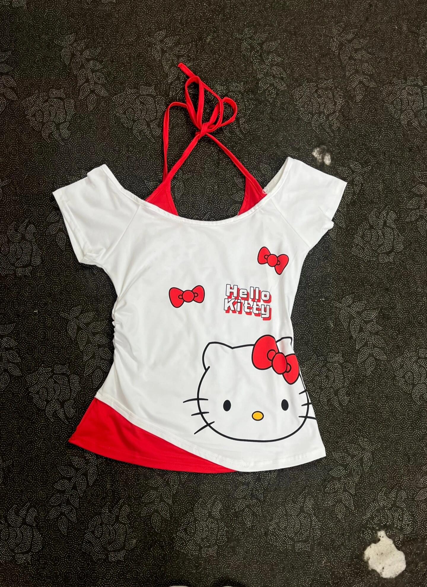 HK Women's Y2k Graphic Halter Neck T Shirt Ruched Short Sleeve Tops
