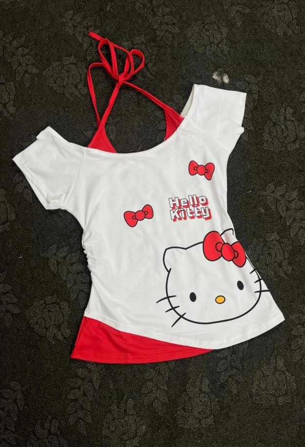 HK Women's Y2k Graphic Halter Neck T Shirt Ruched Short Sleeve Tops
