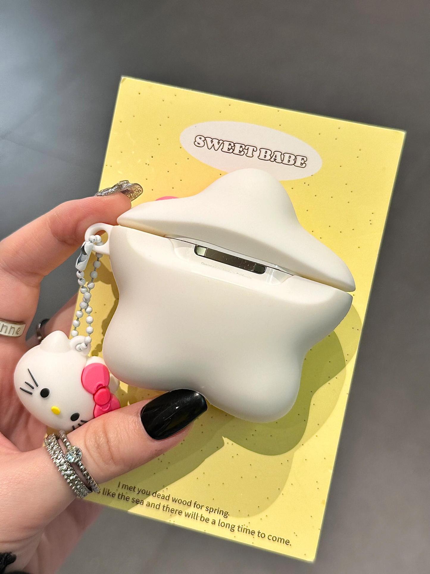 HK White Star Shape Silicone Cute Kawaii AirPods Case