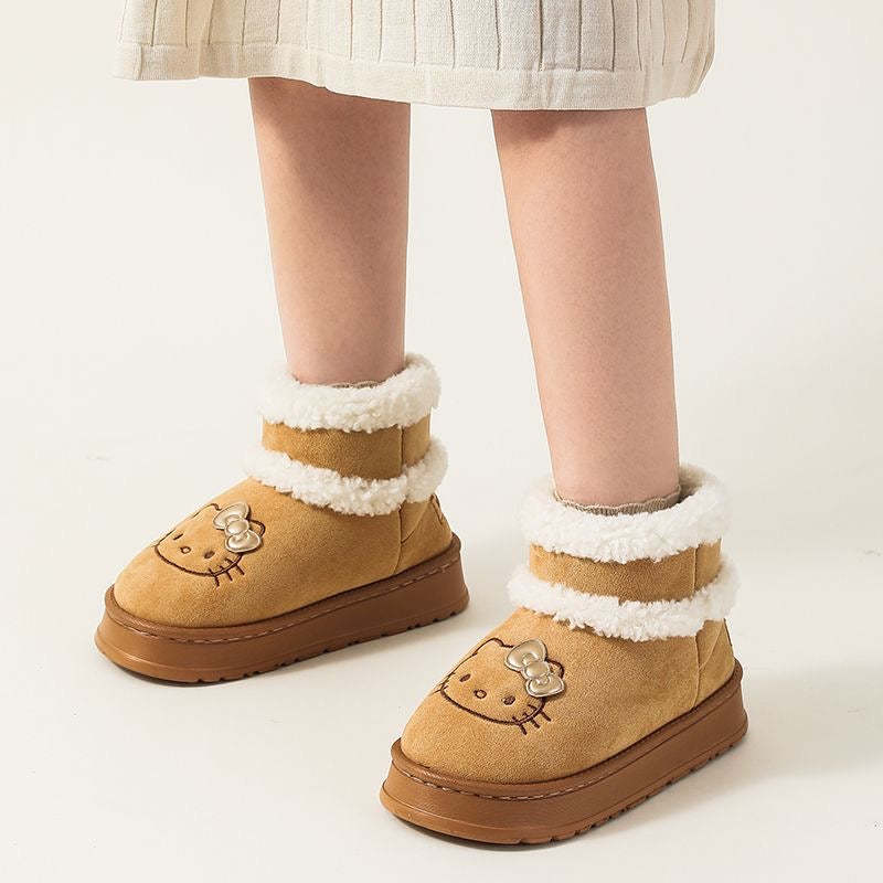 HK Cute Pompon Lace Up Fur Winter Snow Boots Fluffy Boots Shoes