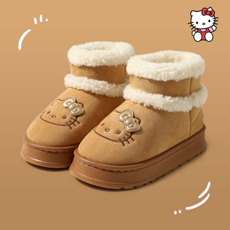 HK Cute Pompon Lace Up Fur Winter Snow Boots Fluffy Boots Shoes