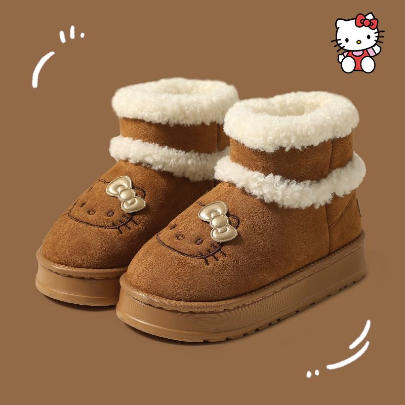 HK Cute Pompon Lace Up Fur Winter Snow Boots Fluffy Boots Shoes