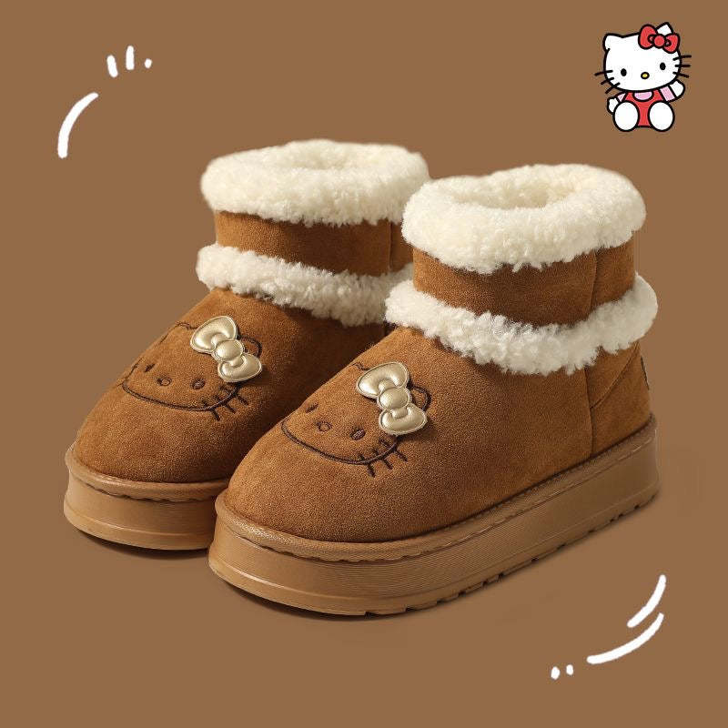 HK Cute Pompon Lace Up Fur Winter Snow Boots Fluffy Boots Shoes