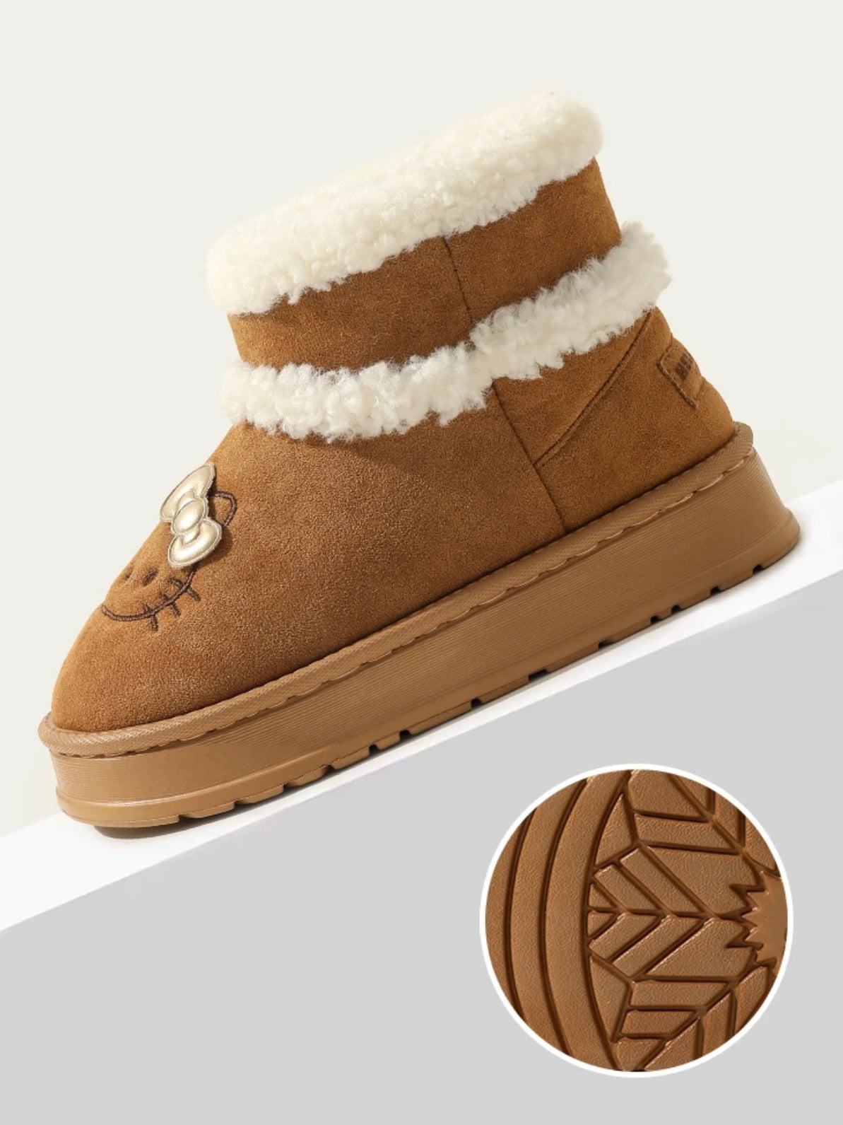 HK Cute Pompon Lace Up Fur Winter Snow Boots Fluffy Boots Shoes