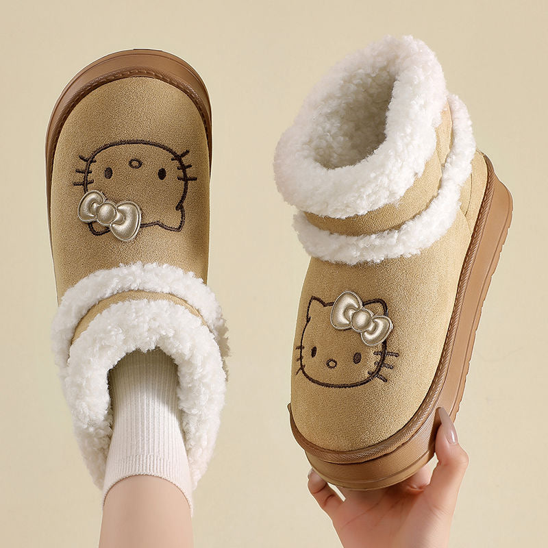 HK Cute Pompon Lace Up Fur Winter Snow Boots Fluffy Boots Shoes