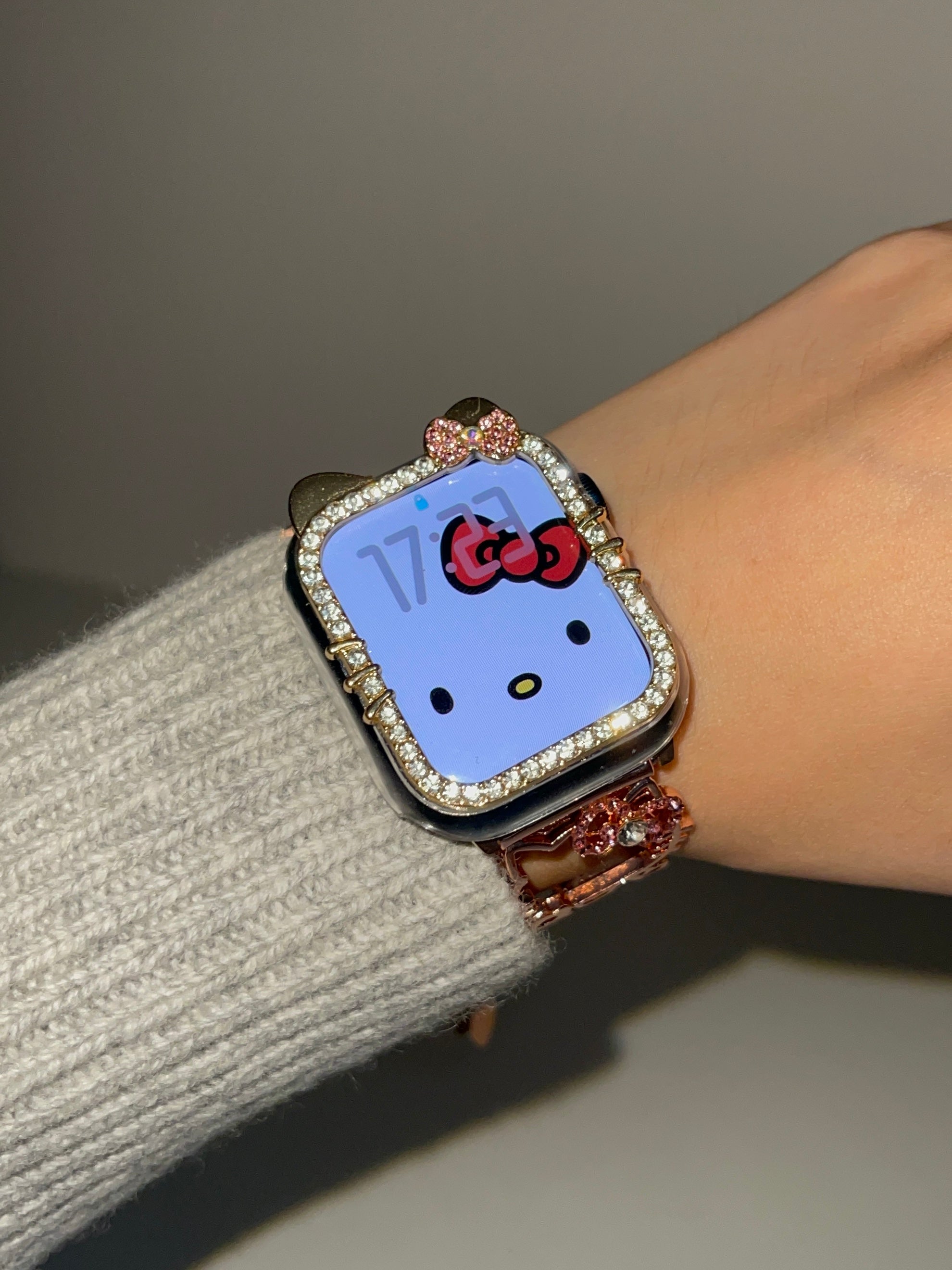 HK Shape Apple Watch Band Bling Diamond Jewelry Metal Strap Bands with Crystal Tempered Glass Screen Protector Case, Round Shiny Bracelet Wristband for iWatch Series