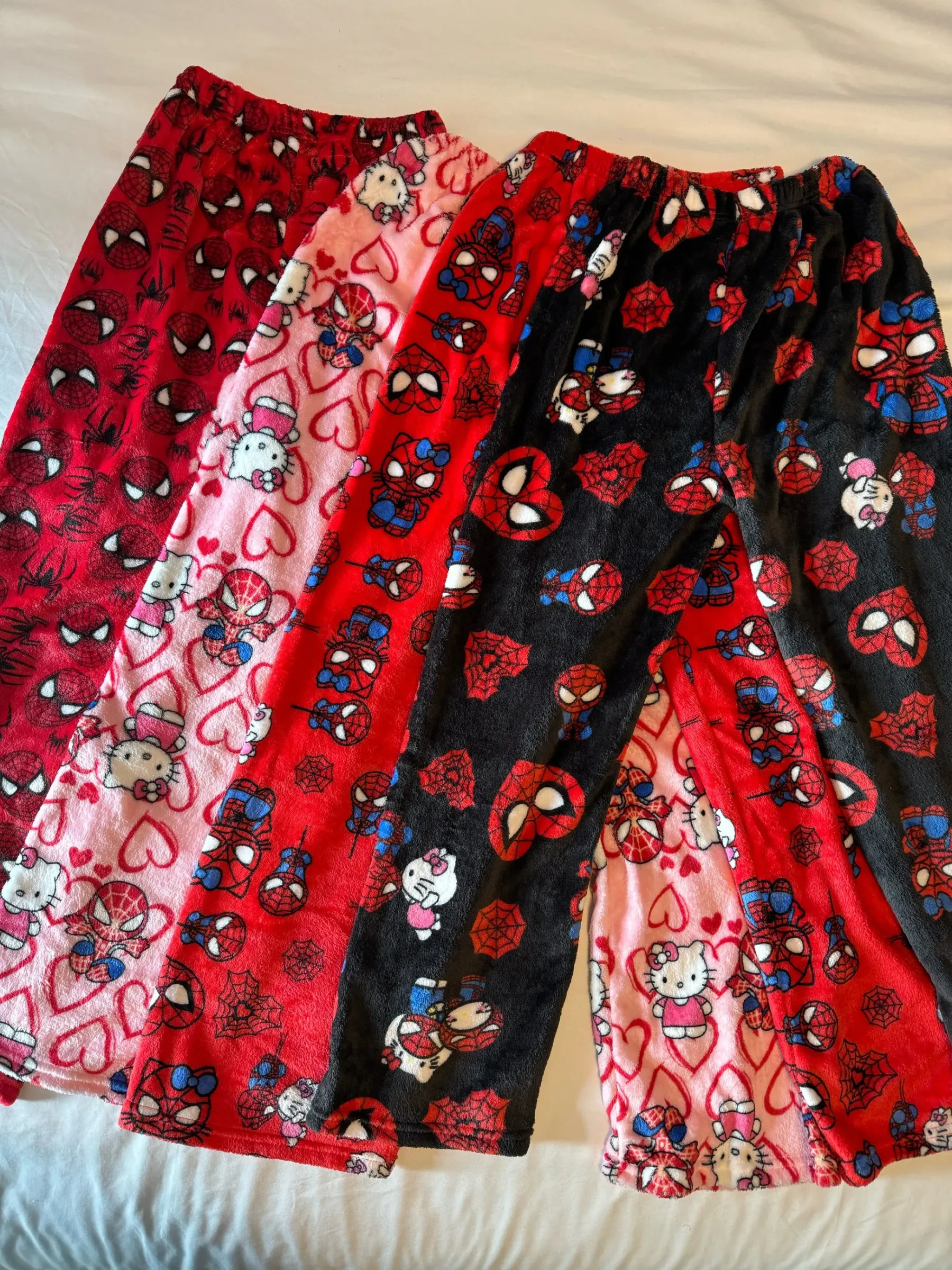 HK & Spiderman Plush Pajama Pants - Soft Fuzzy Fleece Lounge Bottoms