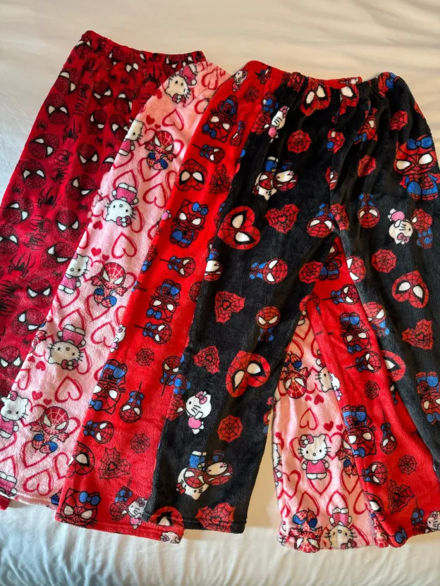 HK & Spiderman Plush Pajama Pants - Soft Fuzzy Fleece Lounge Bottoms