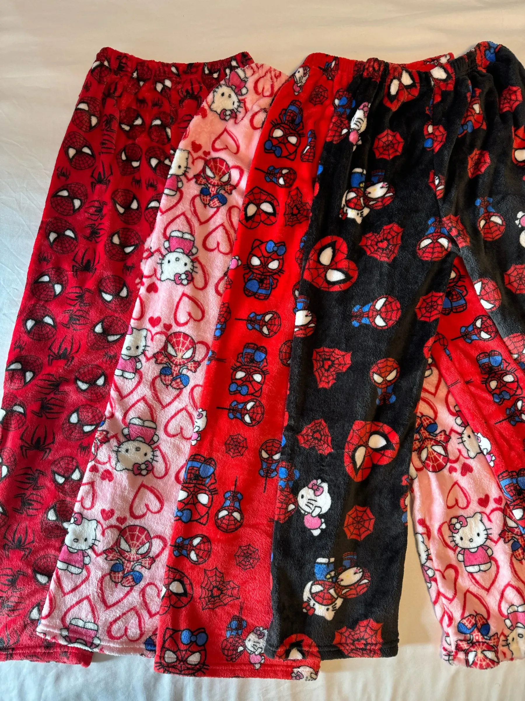 HK & Spiderman Plush Pajama Pants - Soft Fuzzy Fleece Lounge Bottoms