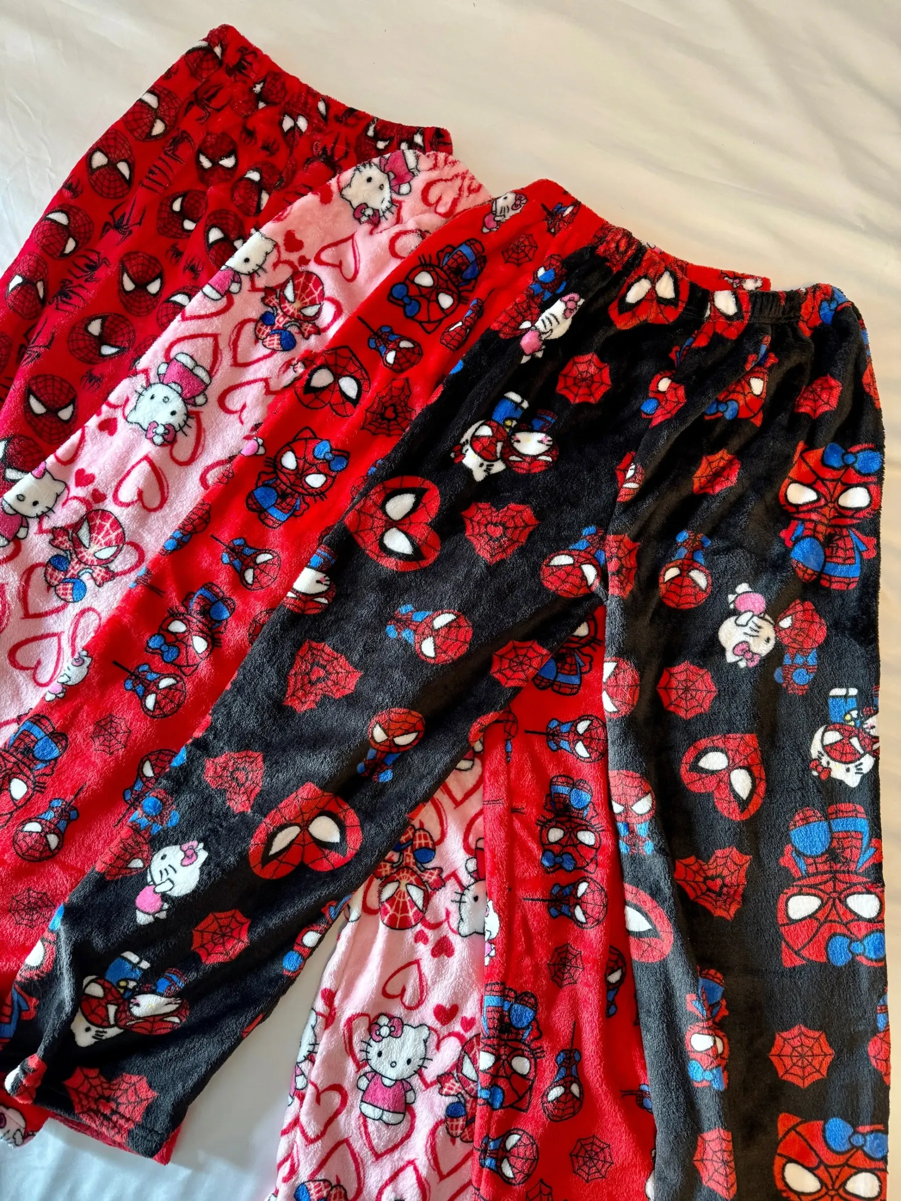 HK & Spiderman Plush Pajama Pants - Soft Fuzzy Fleece Lounge Bottoms