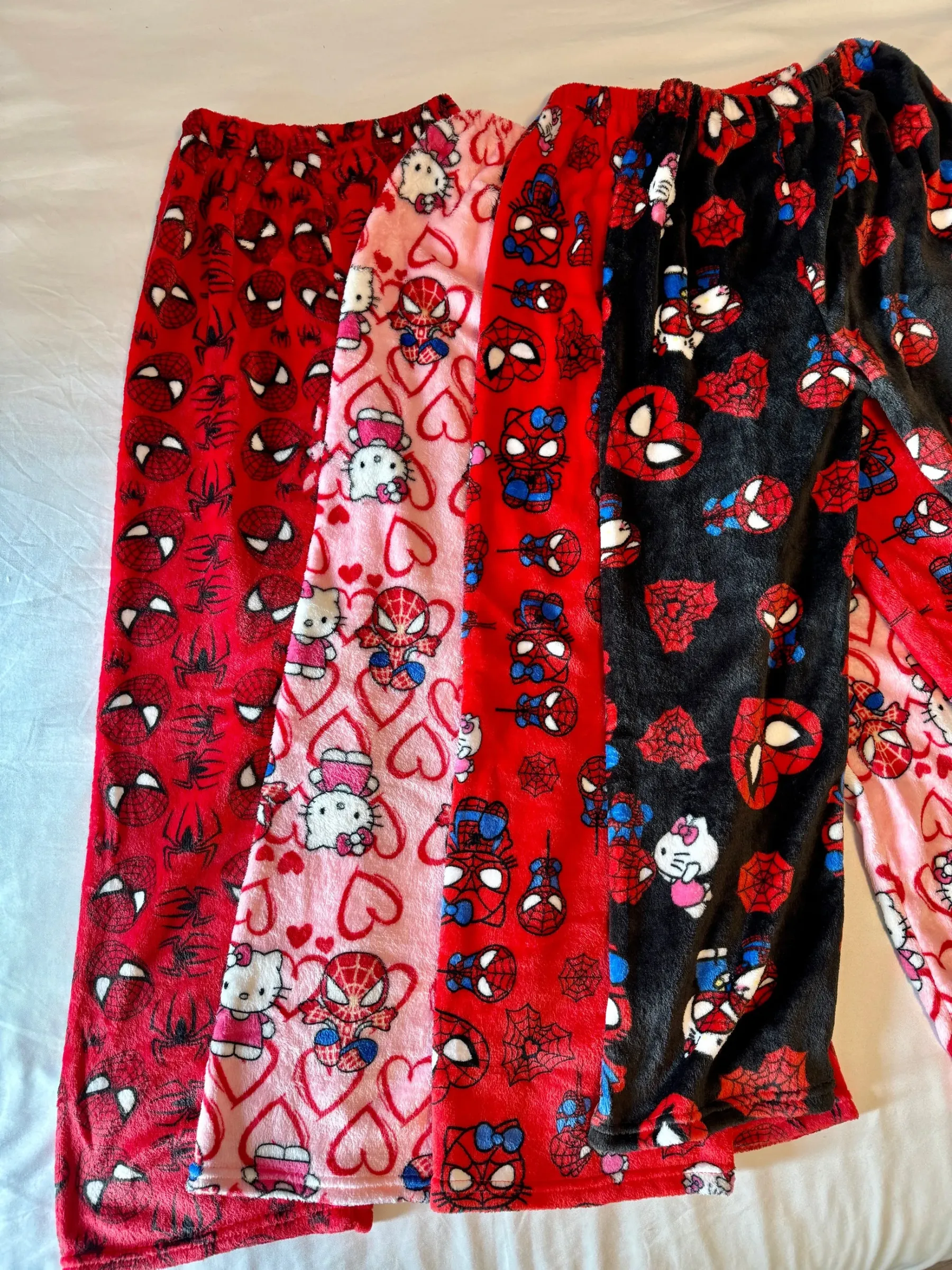 HK & Spiderman Plush Pajama Pants - Soft Fuzzy Fleece Lounge Bottoms