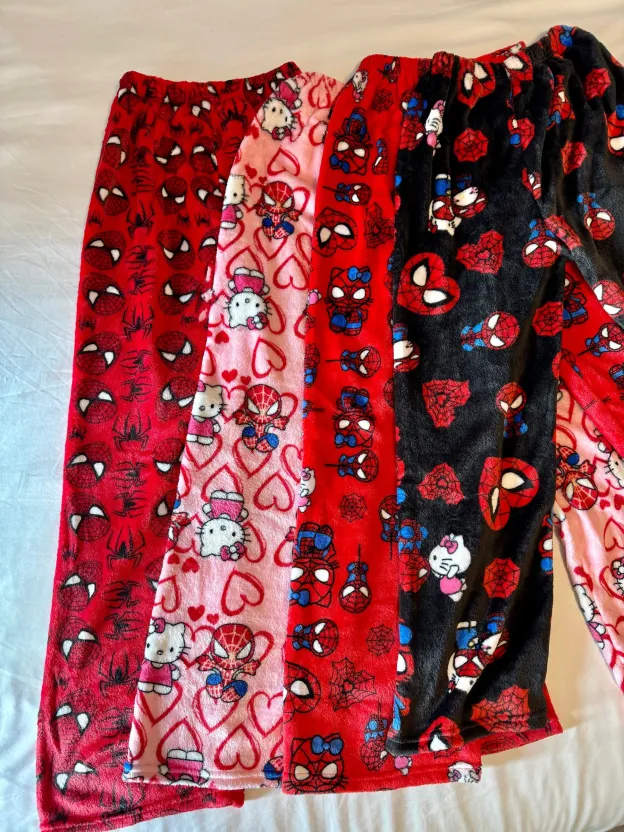HK & Spiderman Plush Pajama Pants - Soft Fuzzy Fleece Lounge Bottoms