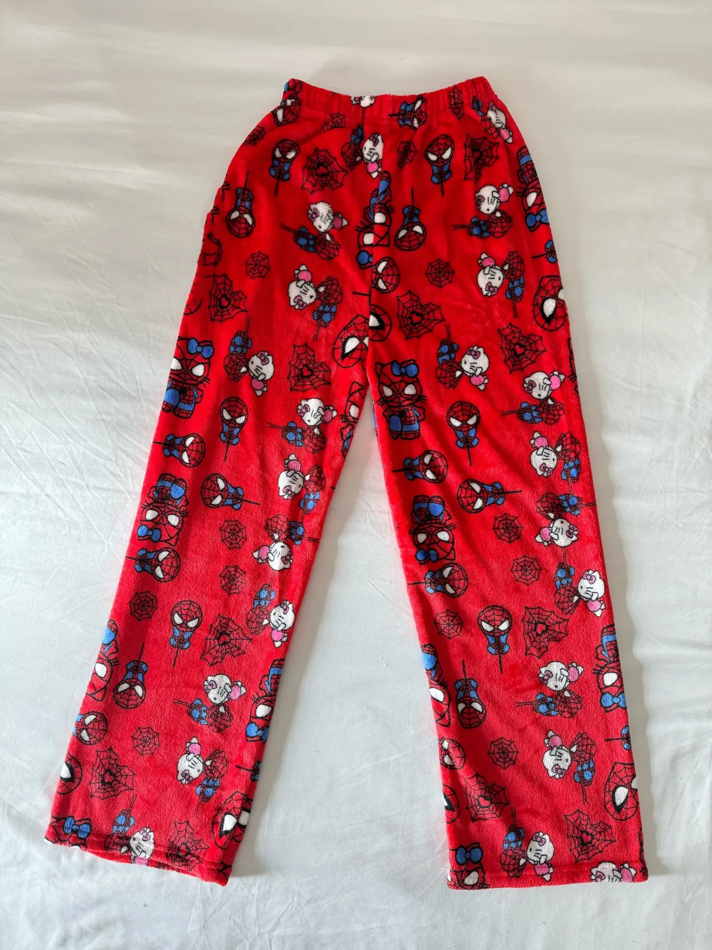 HK & Spiderman Plush Pajama Pants - Soft Fuzzy Fleece Lounge Bottoms