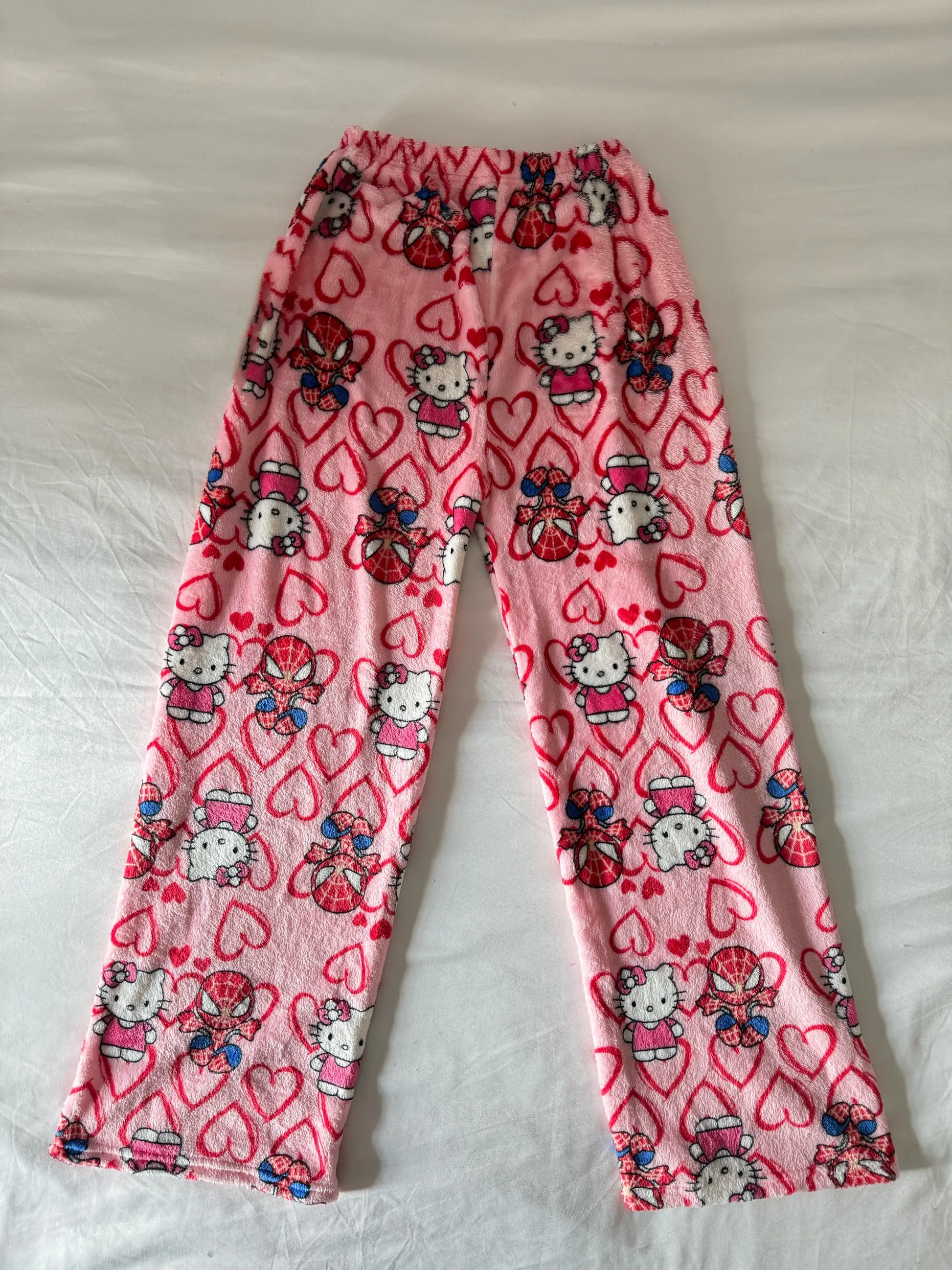 HK & Spiderman Plush Pajama Pants - Soft Fuzzy Fleece Lounge Bottoms