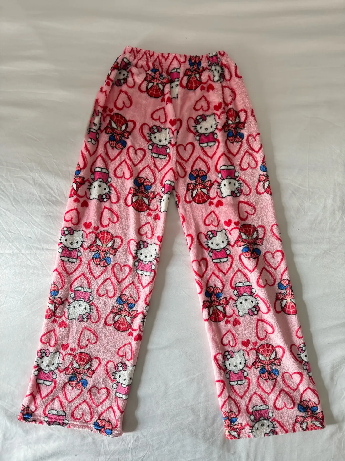 HK & Spiderman Plush Pajama Pants - Soft Fuzzy Fleece Lounge Bottoms