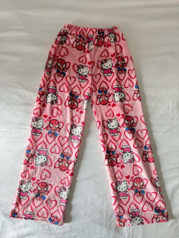 HK & Spiderman Plush Pajama Pants - Soft Fuzzy Fleece Lounge Bottoms