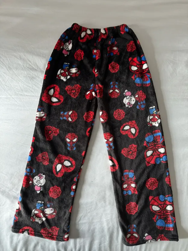 HK & Spiderman Plush Pajama Pants - Soft Fuzzy Fleece Lounge Bottoms