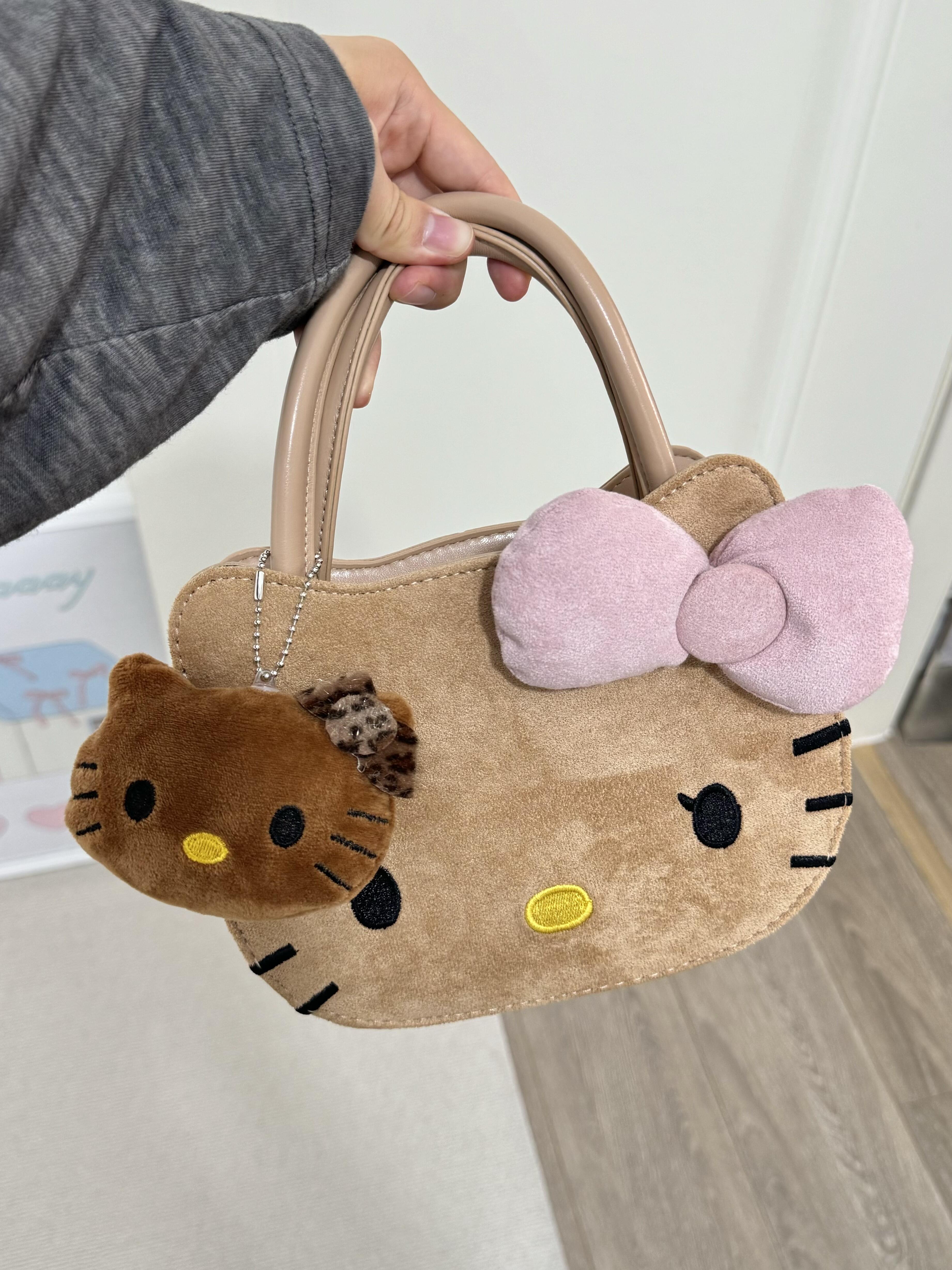 HK Shaped Brown Suede Tote Bag Handbag With HK Charm 01251014