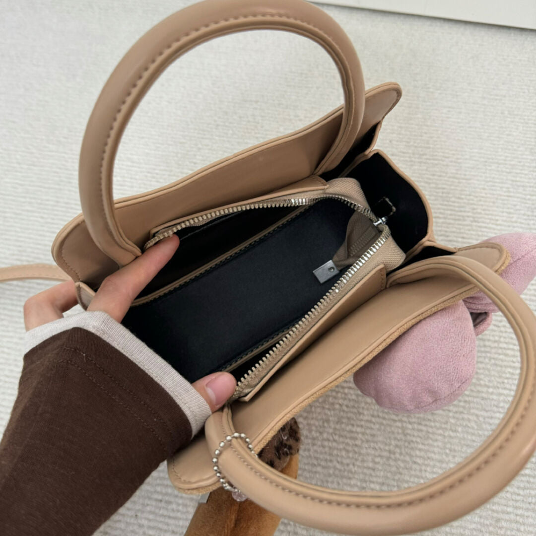 HK Shaped Brown Suede Tote Bag Handbag With HK Charm 01251014