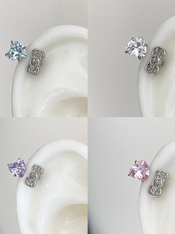 Rhinestone Bow Heart HK Helix Earrings