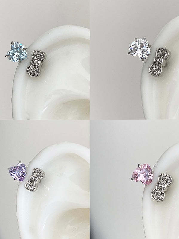 Rhinestone Bow Heart HK Helix Earrings