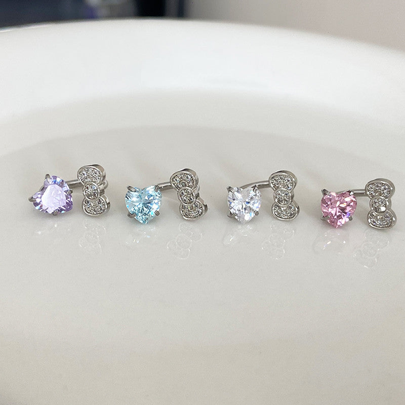 Rhinestone Bow Heart HK Helix Earrings