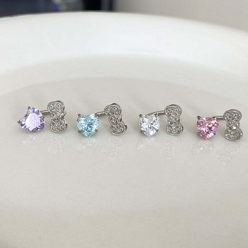 Rhinestone Bow Heart HK Helix Earrings