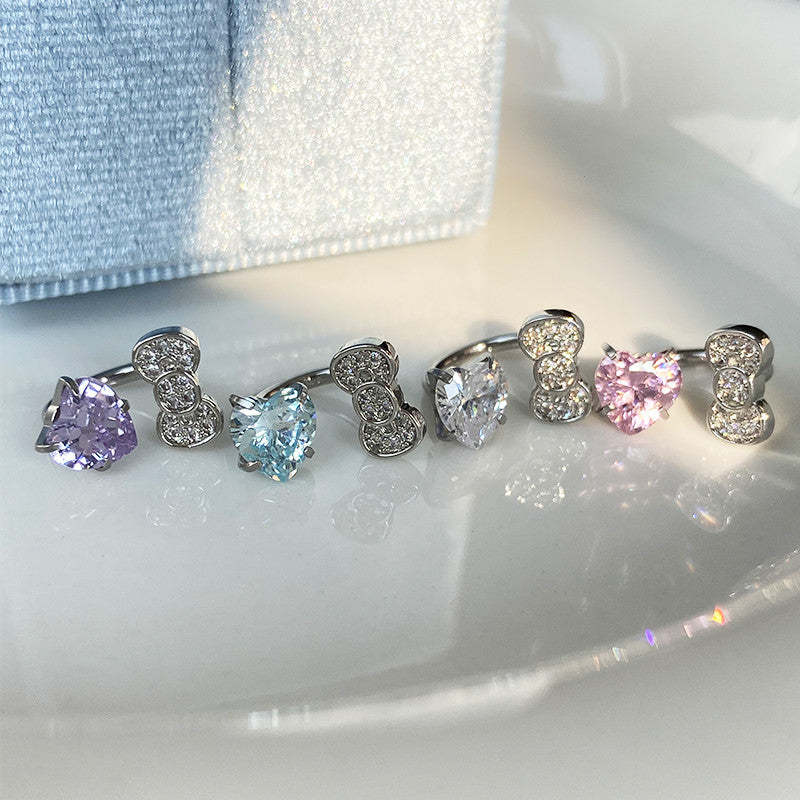 Rhinestone Bow Heart HK Helix Earrings