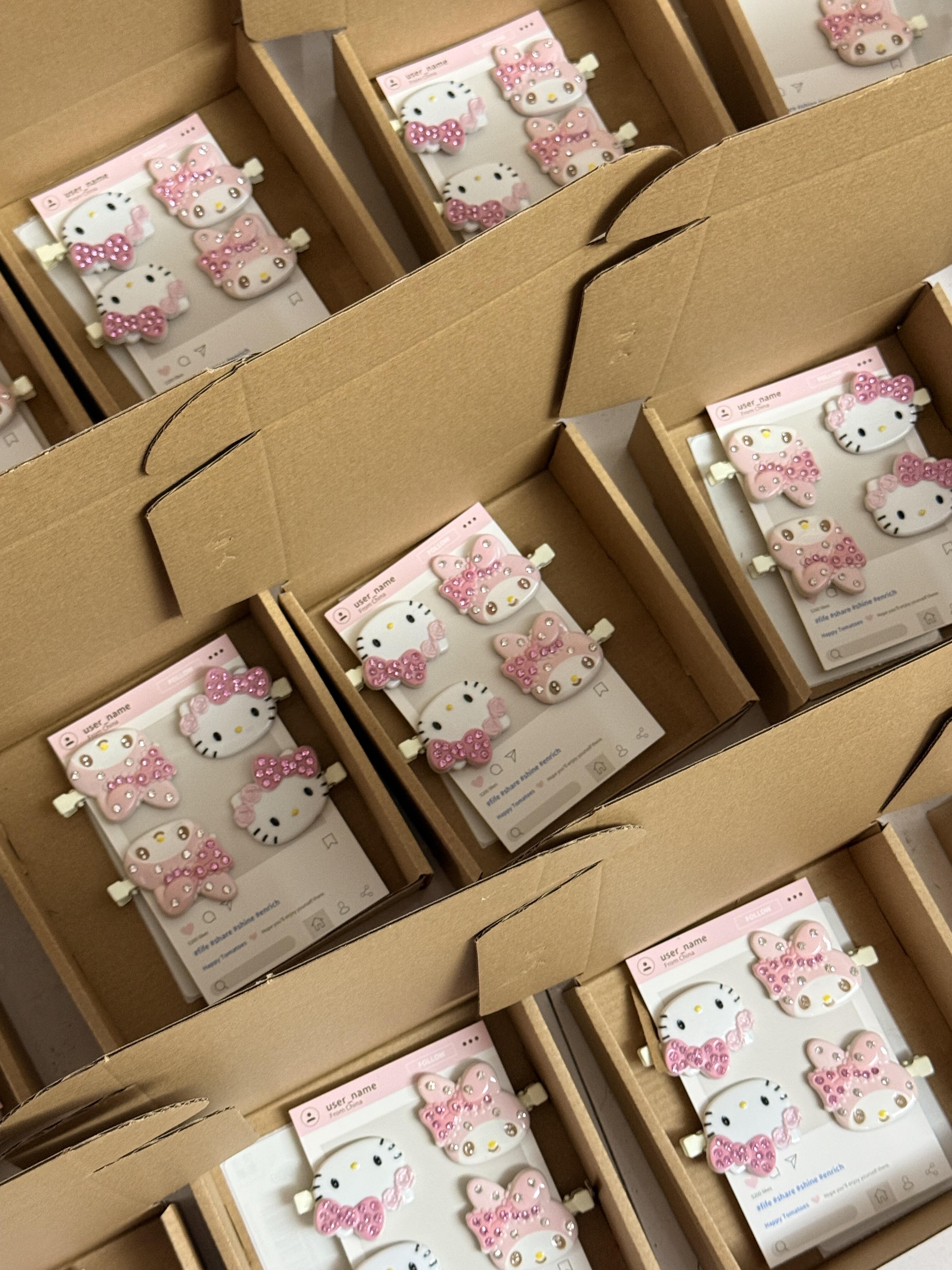 HK & Melody Rhinestone Hair Clip Set, Handmade Cute Character Barrettes, Kawaii Pink Hair Accessories Gift 01260128