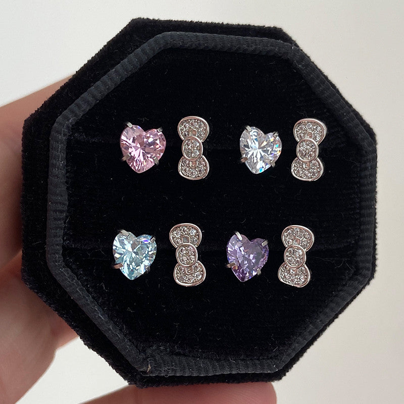 Rhinestone Bow Heart HK Helix Earrings