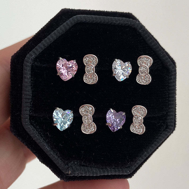 Rhinestone Bow Heart HK Helix Earrings