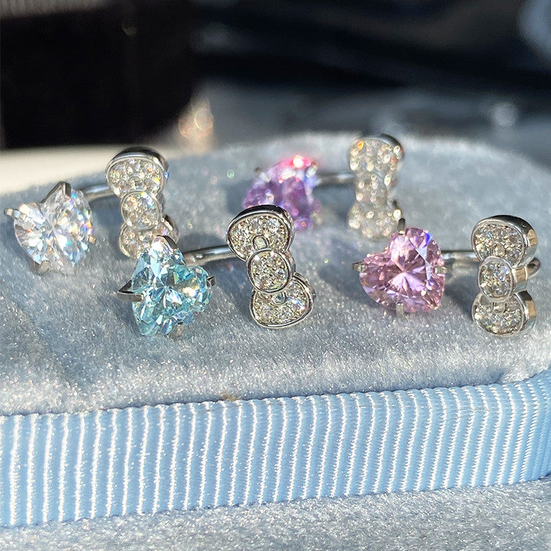 Rhinestone Bow Heart HK Helix Earrings