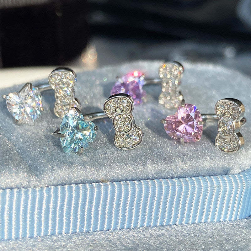 Rhinestone Bow Heart HK Helix Earrings