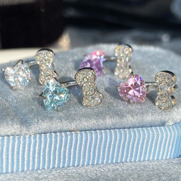 Rhinestone Bow Heart HK Helix Earrings