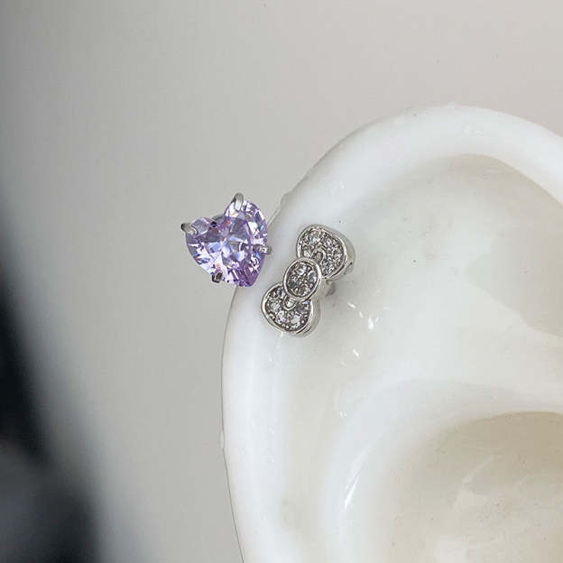 Rhinestone Bow Heart HK Helix Earrings