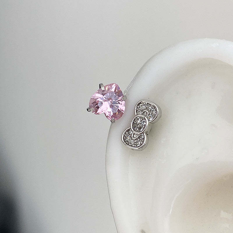 Rhinestone Bow Heart HK Helix Earrings