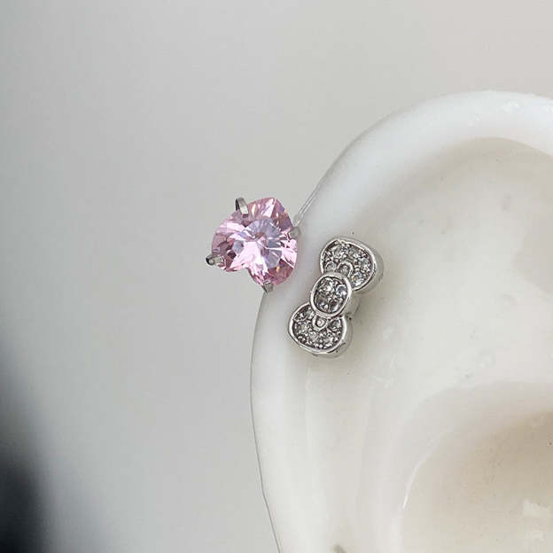 Rhinestone Bow Heart HK Helix Earrings