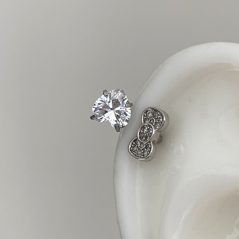 Rhinestone Bow Heart HK Helix Earrings