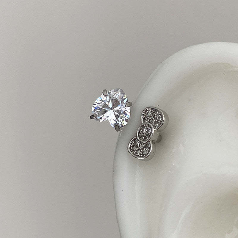 Rhinestone Bow Heart HK Helix Earrings