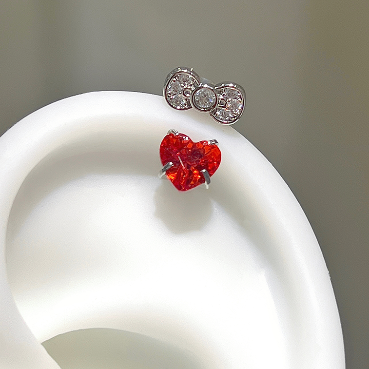 Rhinestone Bow Heart Hello Kitty Helix Earrings