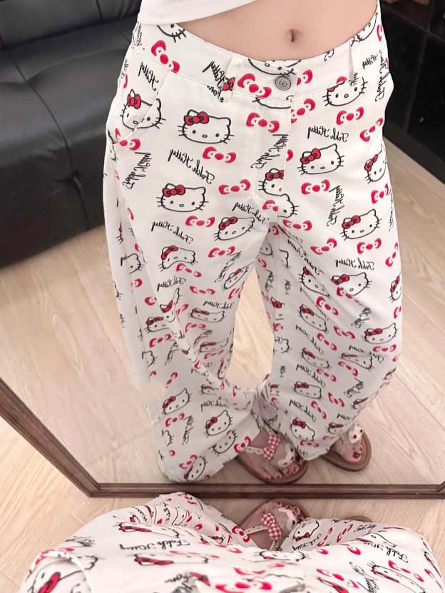 HK WHite Pocket Embroidery Wide Leg Jeans High Waist Baggy Jeans for Women Loose Boyfriends Jeans Denim Pants 01250505