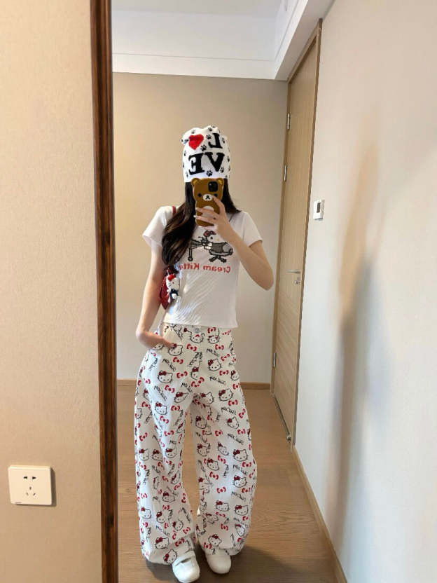 HK WHite Pocket Embroidery Wide Leg Jeans High Waist Baggy Jeans for Women Loose Boyfriends Jeans Denim Pants 01250505