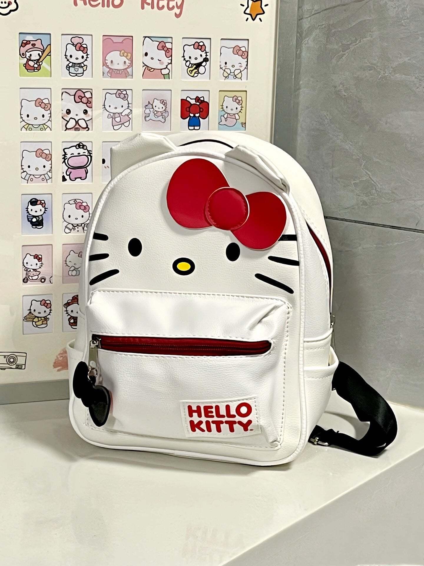 HK Signature Bow Face and 3D Ear Design Faux Leather Mini Backpack-cutelalaco