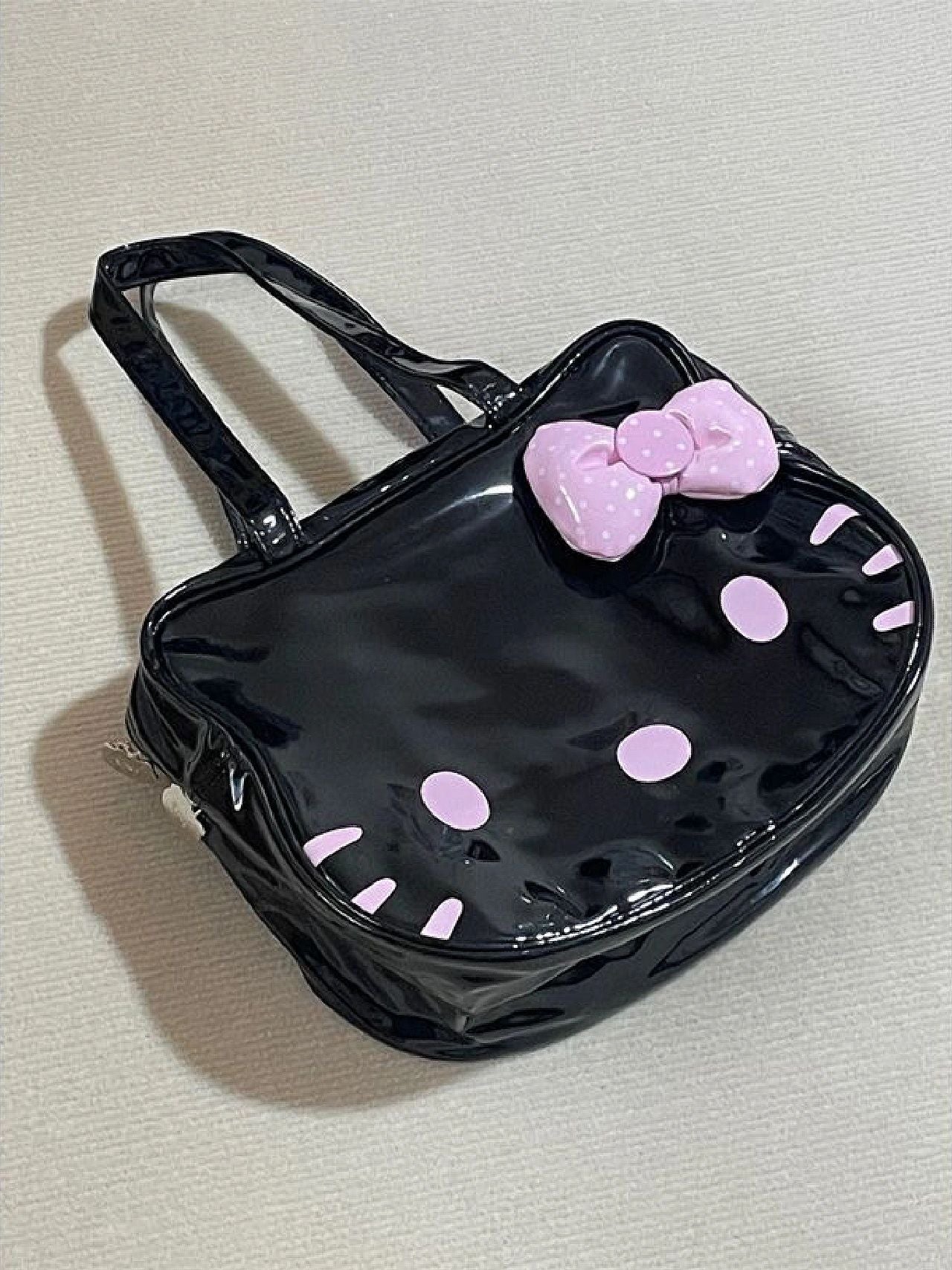  One shoulder bow PU leather High Capacity Retro Classic Cartoon tote bag-cutelalaco