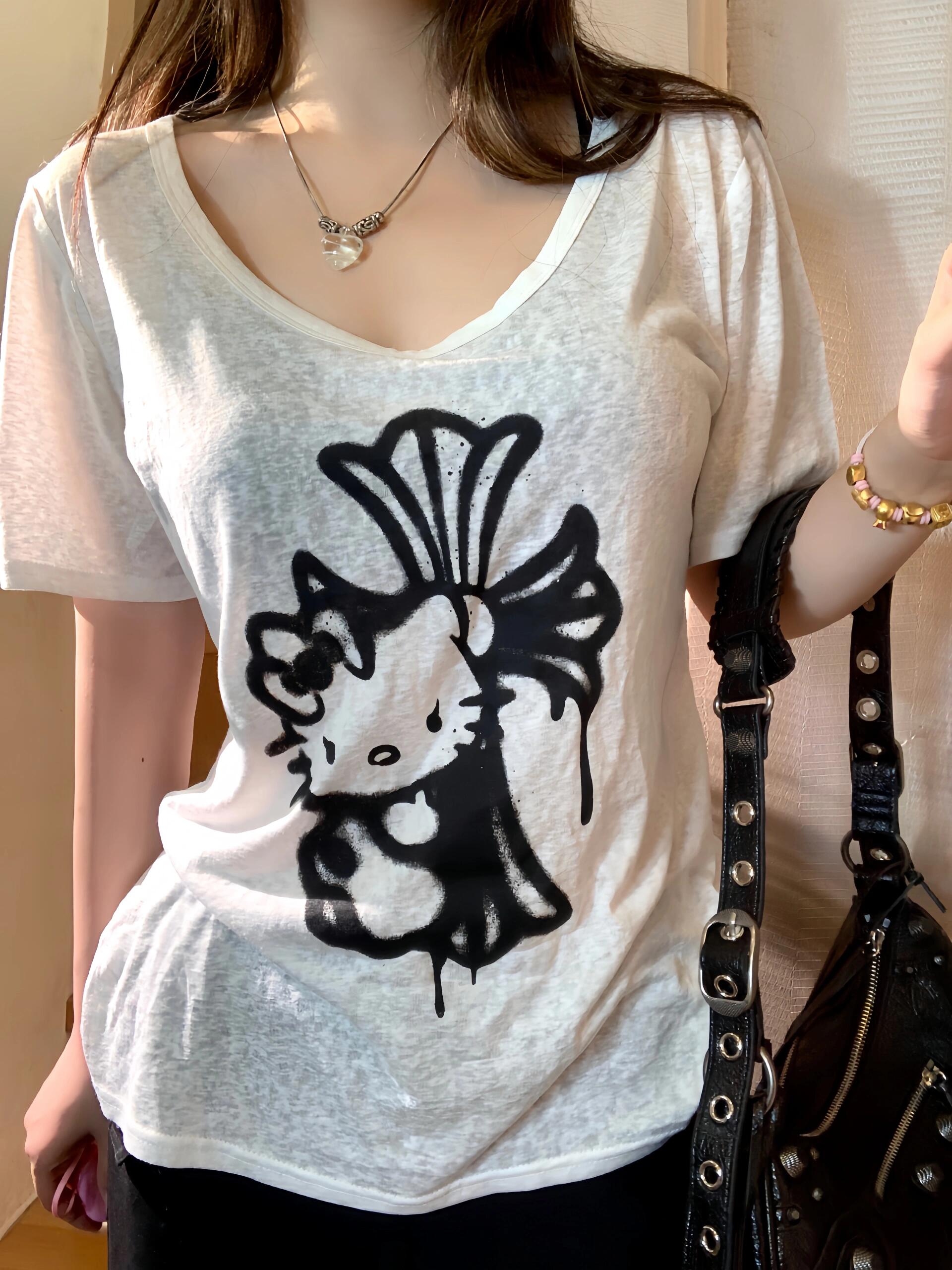 HK Crucifixion Women's Summer Tops - Trendy Short Sleeve Crewneck Tee-cutelalaco