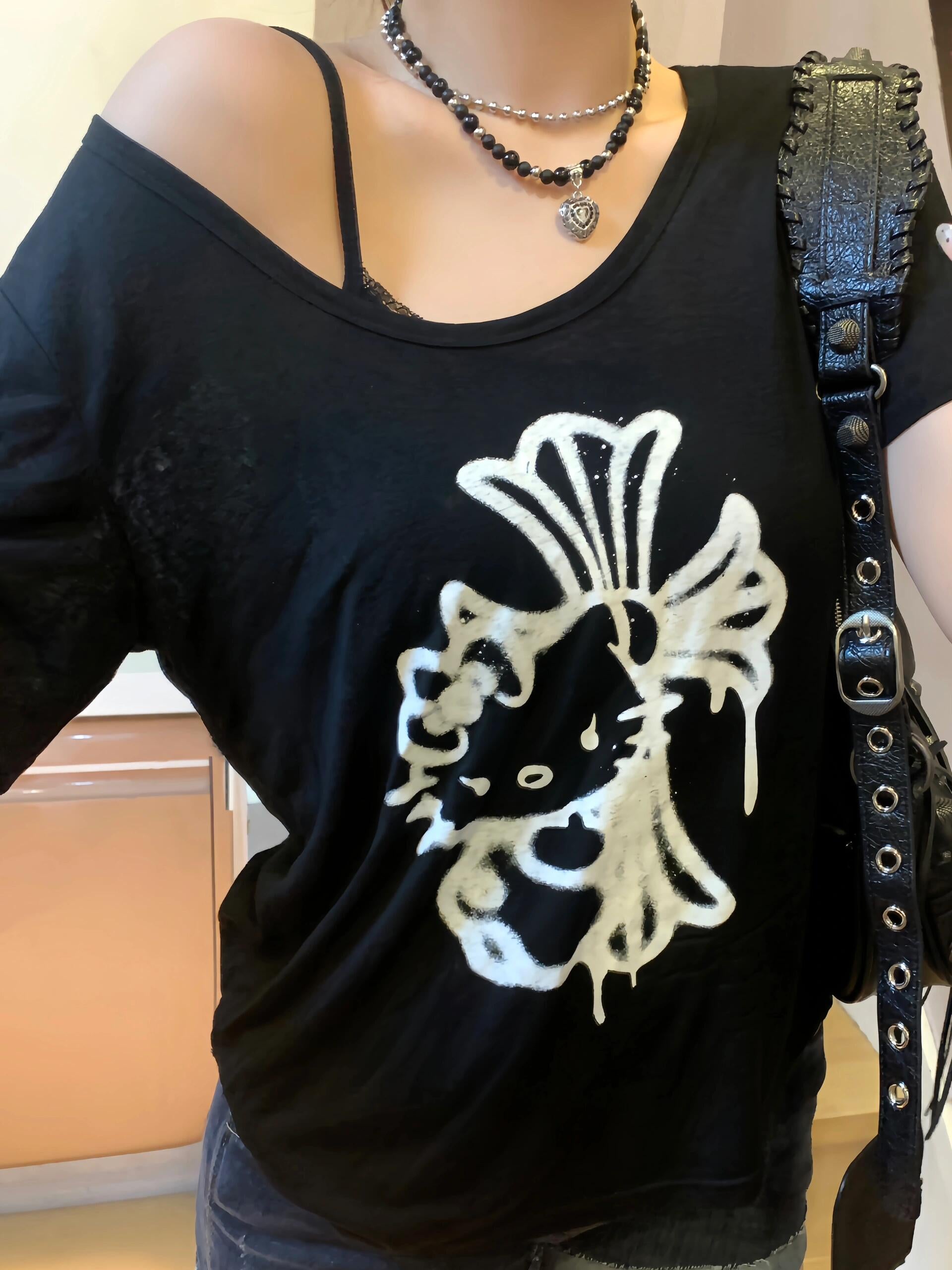 HK Crucifixion Women's Summer Tops - Trendy Short Sleeve Crewneck Tee-cutelalaco