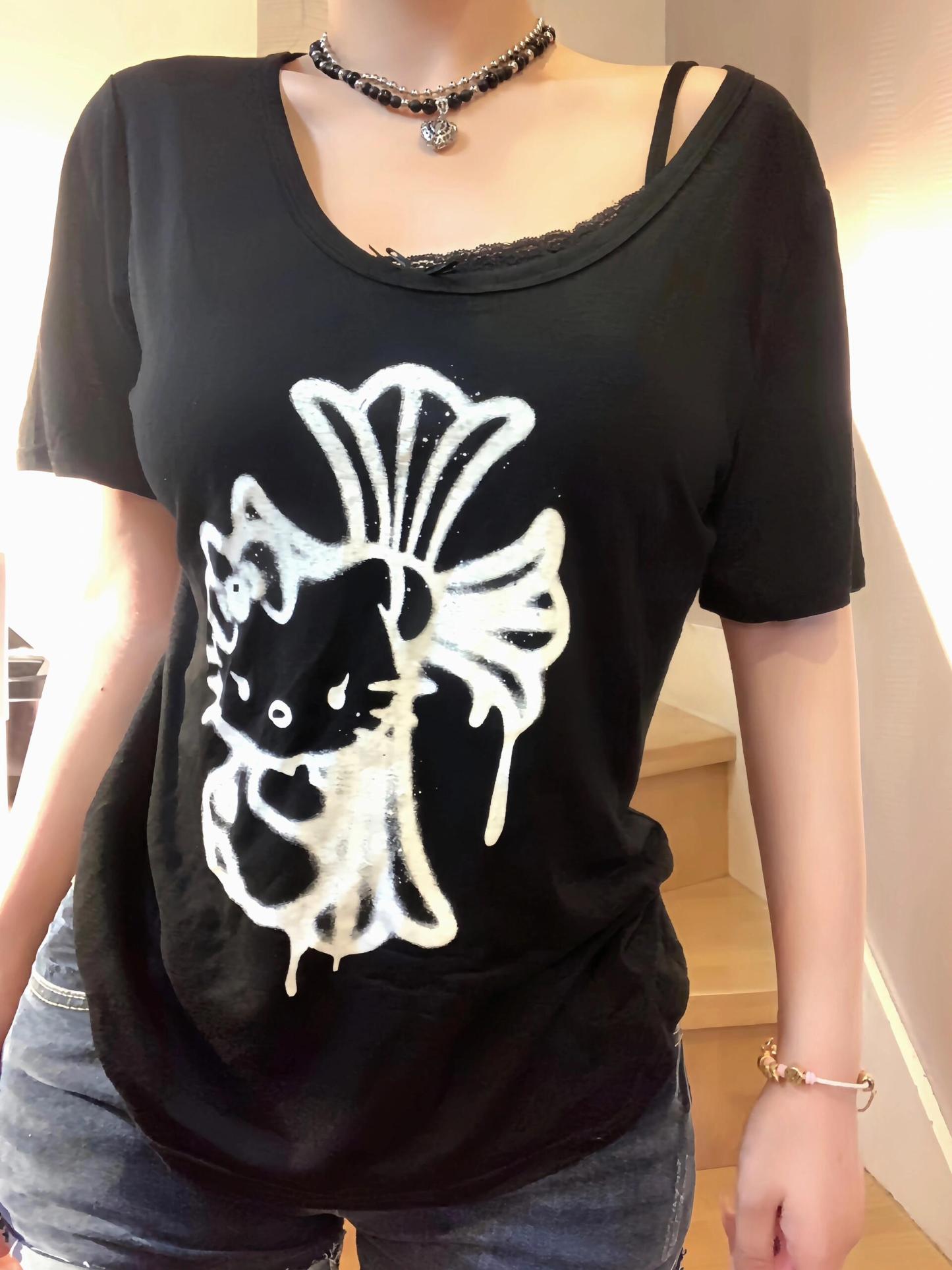 HK Crucifixion Women's Summer Tops - Trendy Short Sleeve Crewneck Tee-cutelalaco