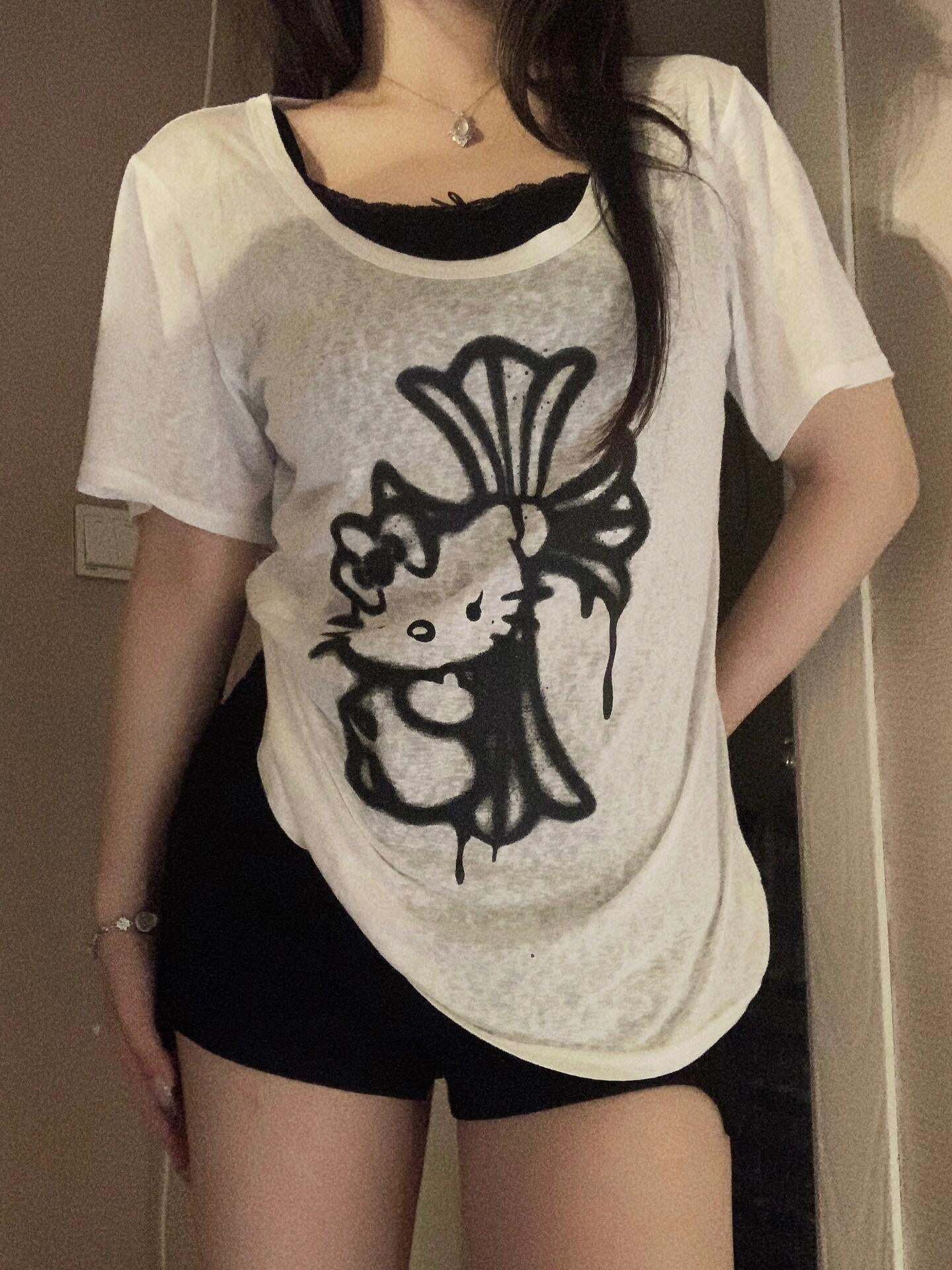 HK Crucifixion Women's Summer Tops - Trendy Short Sleeve Crewneck Tee-cutelalaco