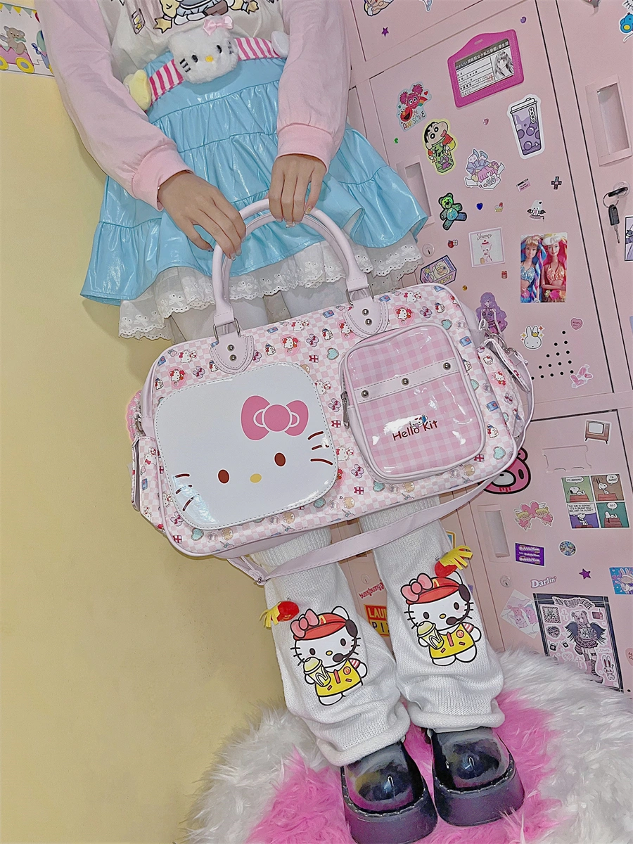 HK Harajuku Y2K Baddie PU Leather Large Capacity Travel Shoulder Bag & Tote